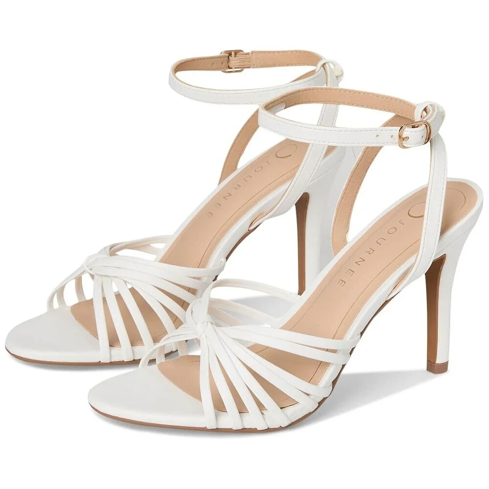 Journee Collection Vanita Sandals Women's US 8 White Leather Ankle Strap GAL1595
